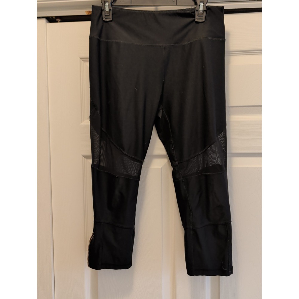 RBX Live Life Active Womens Black Mesh Panel Ankle Zip Cropped Leggings Large